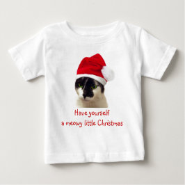 Camiseta De Bebé Gato con el Gorra de Santa
