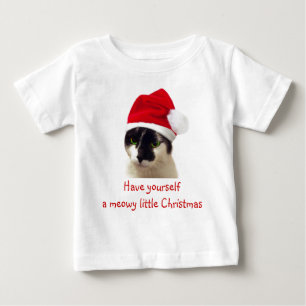 Camiseta De Bebé Gato con el Gorra de Santa
