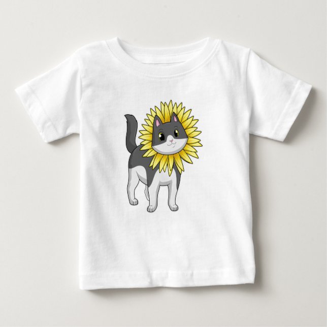 Camiseta De Bebé Gato con girasol (Anverso)