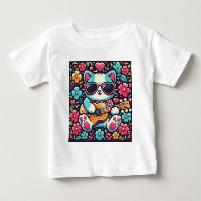 Camiseta De Bebé Gato con guitarra (Anverso)