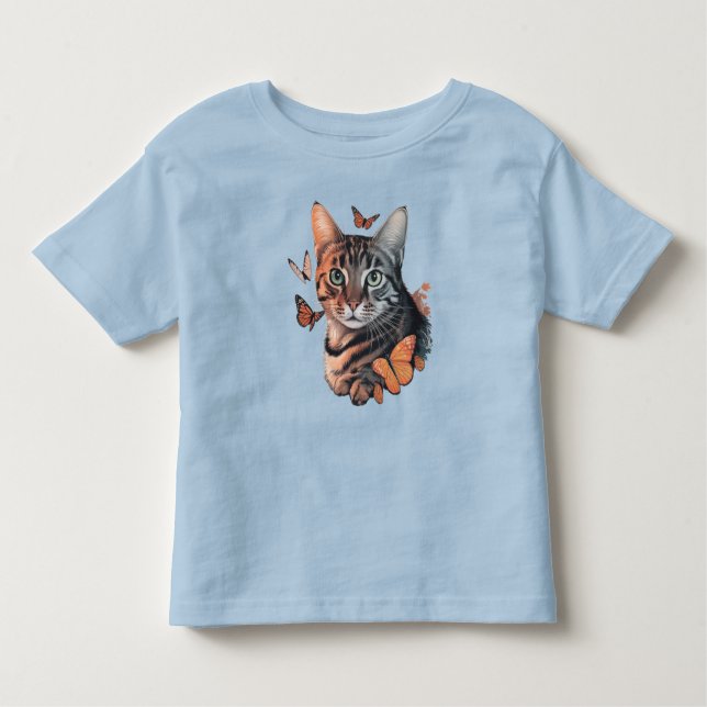 Camiseta De Bebé Gato con mariposas monarcas (Anverso)