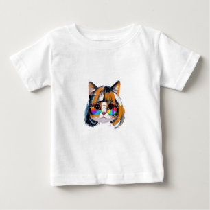 Camiseta De Bebé Gato con peluca + Gafas de sol (Pintura #2)