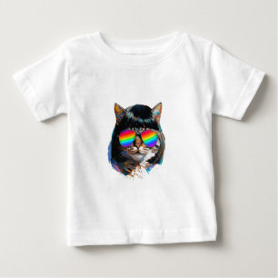 Camiseta De Bebé Gato con peluca y gafas de sol (Cuadro #5)