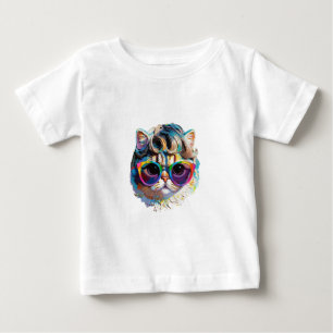 Camiseta De Bebé Gato con peluca y gafas de sol (Pintura #4)