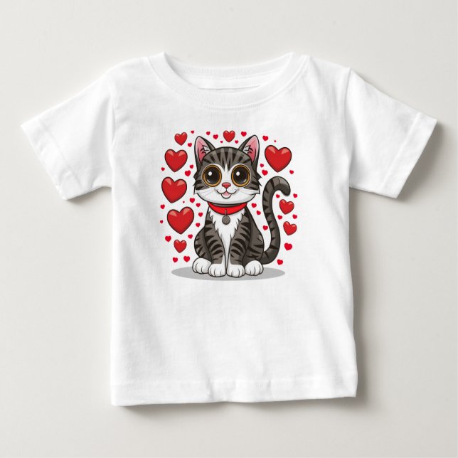 Camiseta De Bebé Gato con símbolos de amor Clipart-85245 (Anverso)