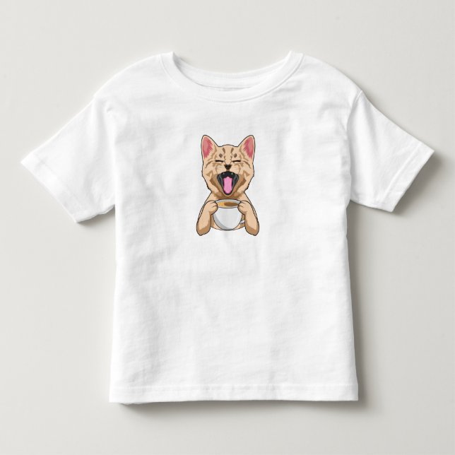 Camiseta De Bebé Gato con taza de café (Anverso)