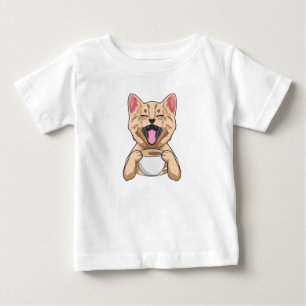 Camiseta De Bebé Gato con taza de café