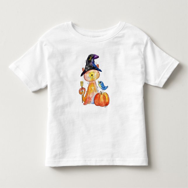 Camiseta De Bebé Gato de bruja caprichoso lindo con calabaza (Anverso)