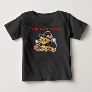 Camiseta De Bebé Gato de bruja naranja de Halloween lindo Calabaza 