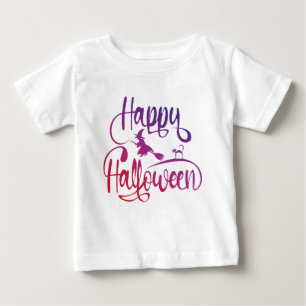 Camiseta De Bebé Gato de bruja voladora feliz gradiente de Hallowee