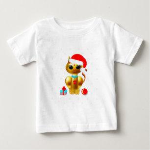 Camiseta De Bebé Gato de dibujos animados dorado lindo de Navidad