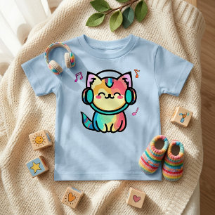 Camiseta De Bebé Gato de dibujos animados kawaii sonriente con auri