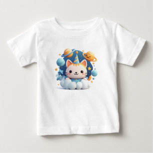 Camiseta De Bebé Gato de dibujos animados lindo en nube con sombrer