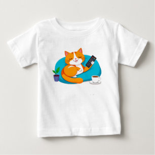 Camiseta De Bebé Gato de Dibujos Animados Relajado Con Mando