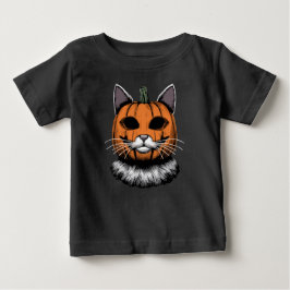 Camiseta De Bebé Gato de Halloween, cara de calabaza