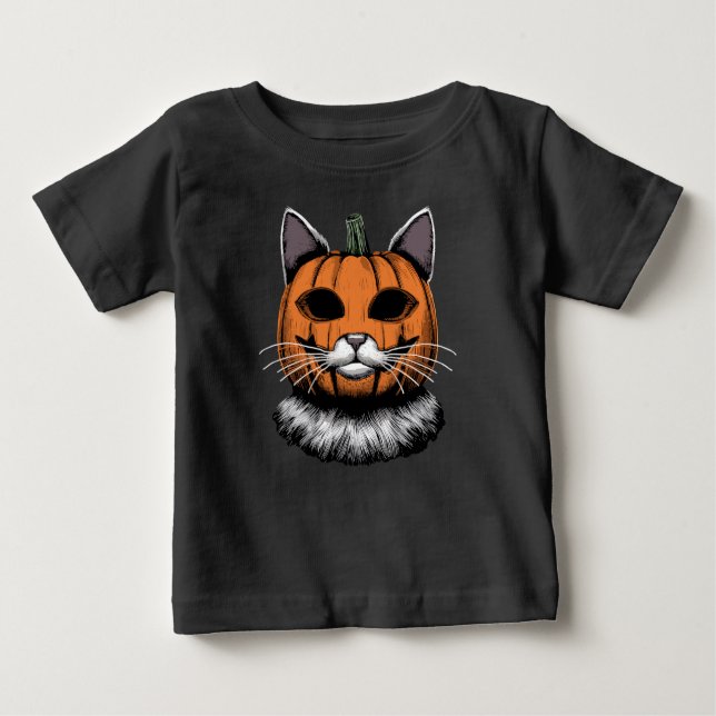 Camiseta De Bebé Gato de Halloween, cara de calabaza (Anverso)