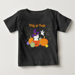 Camiseta De Bebé Gato de Halloween curado en Gorra de brujas