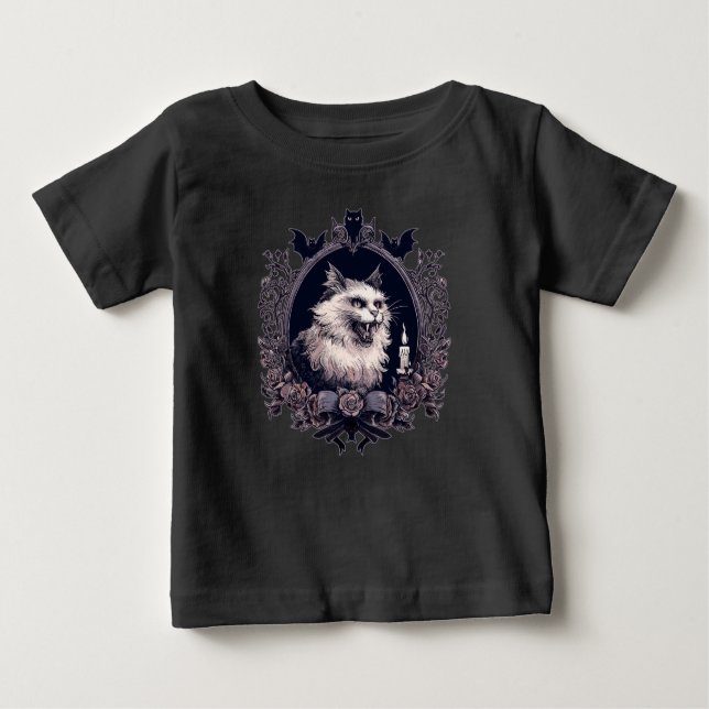 Camiseta De Bebé Gato de Halloween, espantado (Anverso)
