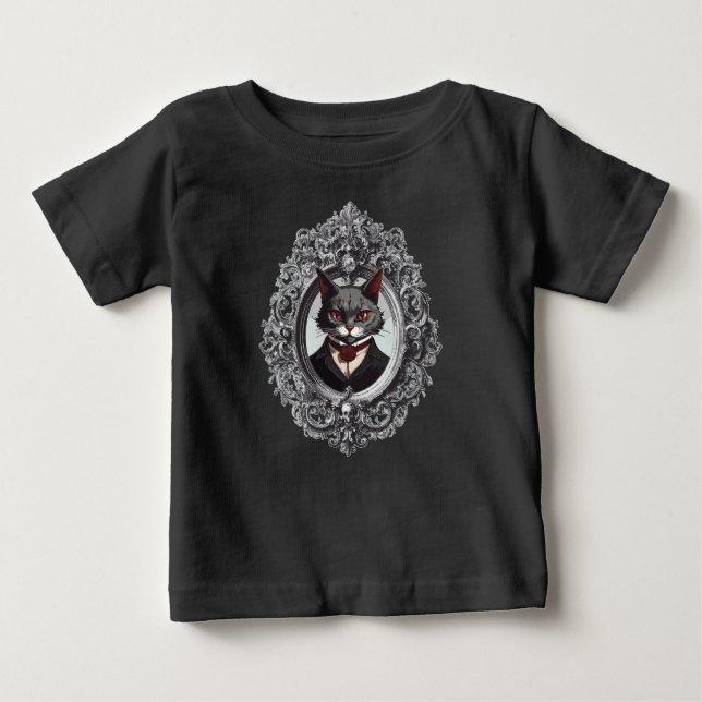 Camiseta De Bebé Gato de Halloween, retrato de gato de vampiro (Anverso)