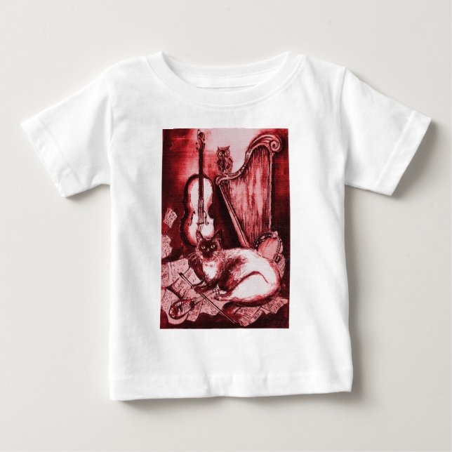 Camiseta De Bebé GATO DE MÚSICA, OWL,Instrumentos musicales rojo bl (Anverso)