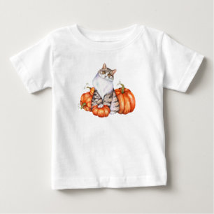 Camiseta De Bebé Gato de otoño y calabazas