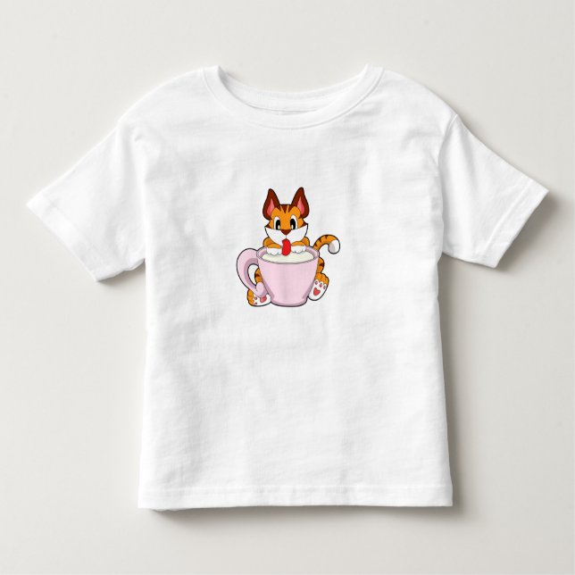 Camiseta De Bebé Gato de tigre con una copa de leche. PNG (Anverso)