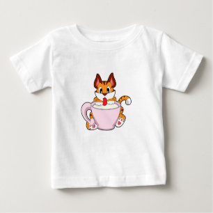 Camiseta De Bebé Gato de tigre con una copa de leche. PNG