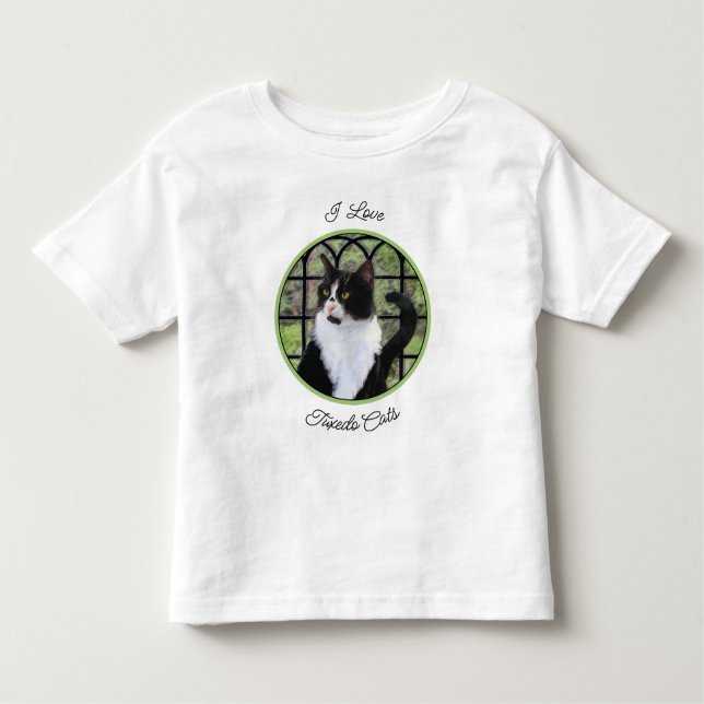 Camiseta De Bebé Gato de Tuxedo en la ventana Pintura de arte anima (Anverso)
