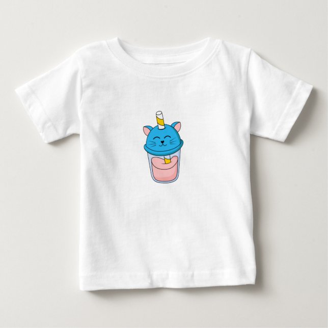 Camiseta De Bebé Gato de Vaso de Jugo Azul (Anverso)