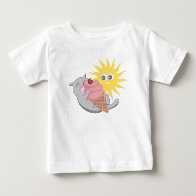 Camiseta De Bebé Gato de verano comiendo helado (Anverso)