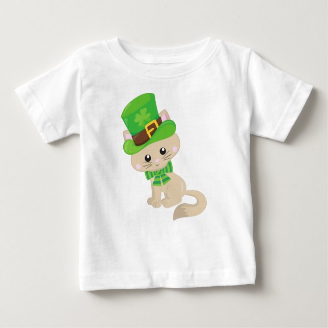 Camiseta De Bebé Gato del Día de San Patricio, Gorra de Leprechaun, (Anverso)