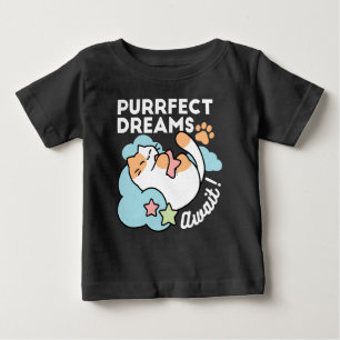 Camiseta De Bebé Gato Dormilón Abrazando Estrella – Sueños Perfecto