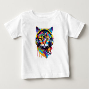 Camiseta De Bebé Gato en auriculares