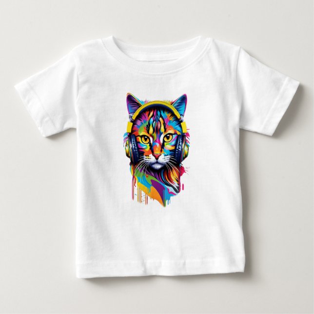 Camiseta De Bebé Gato en auriculares (Anverso)