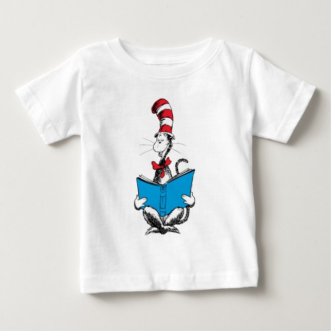 Camiseta De Bebé Gato en el sombrero leyendo (Anverso)