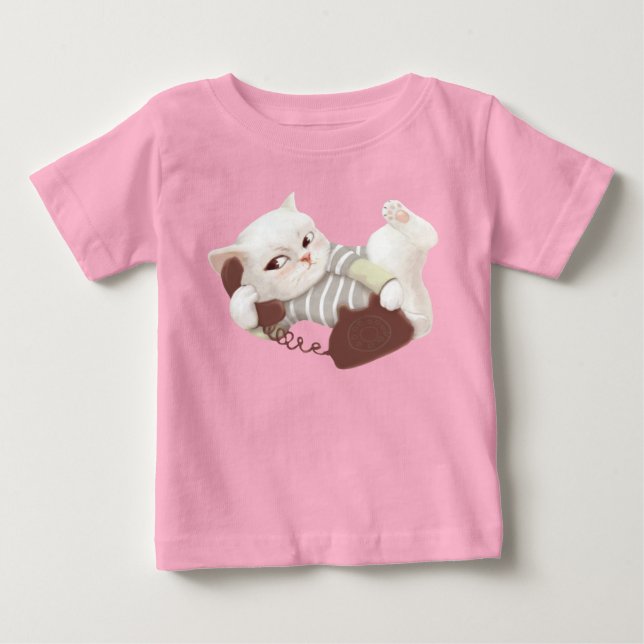 Camiseta De Bebé Gato en el teléfono (Anverso)