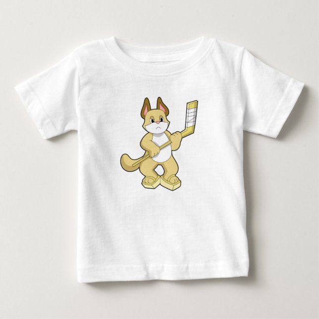 Camiseta De Bebé Gato en hockey sobre hielo con bastón de hockey so (Anverso)