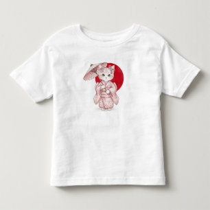 Camiseta De Bebé Gato en kimono rosa, de Natasha Us  