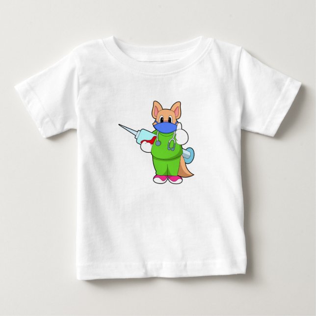 Camiseta De Bebé Gato en la vacunación con jeringas (Anverso)