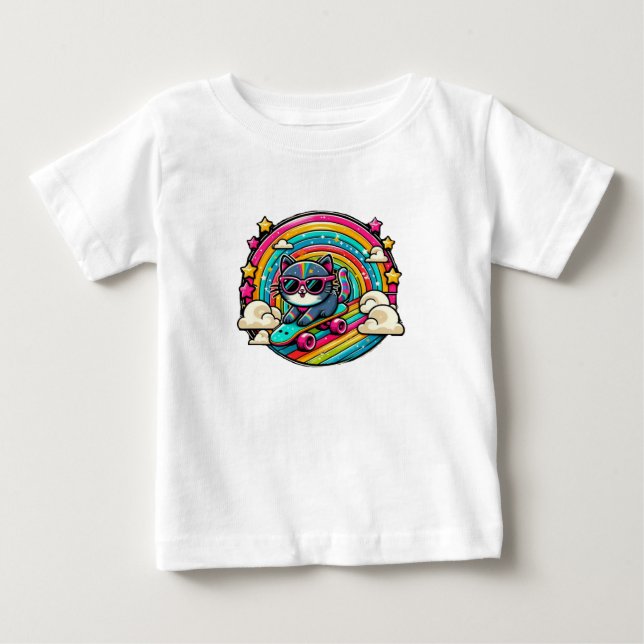 Camiseta De Bebé Gato en un bebé de skateboard (Anverso)