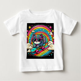 Camiseta De Bebé Gato en una tabla de patinaje
