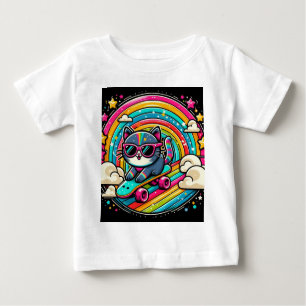 Camiseta De Bebé Gato en una tabla de patinaje