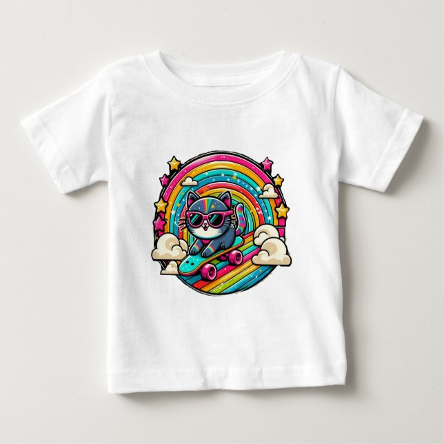 Camiseta De Bebé Gato en una tabla de patinaje (Anverso)