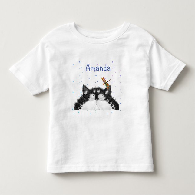 Camiseta De Bebé Gato esmoquin sorprendido por una libélula (Anverso)