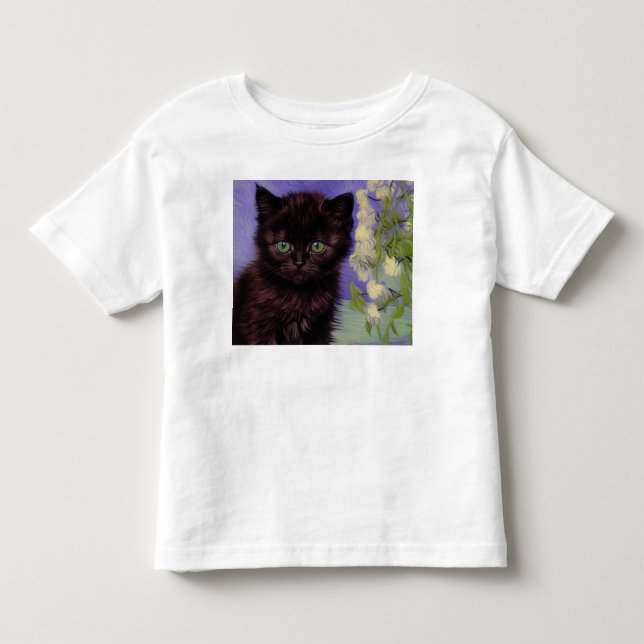 Camiseta De Bebé Gato estilo Van Gogh con flores blancas (Anverso)