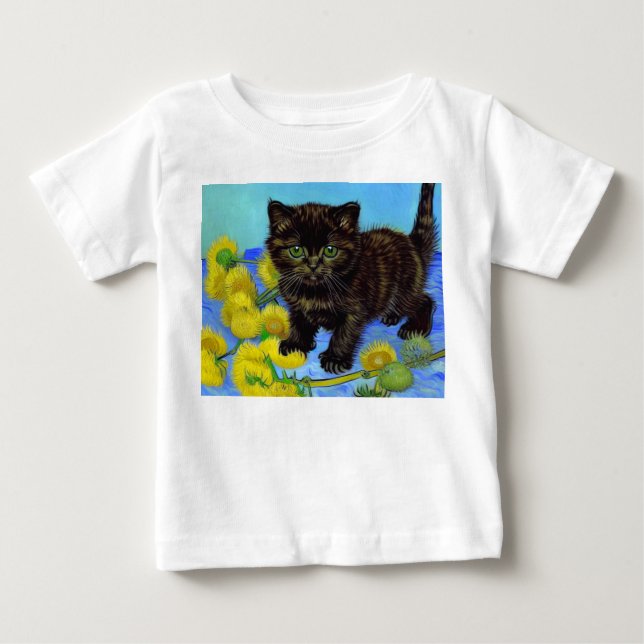 Camiseta De Bebé Gato estilo Van Gogh con girasoles (Anverso)