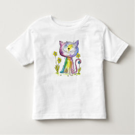 Camiseta De Bebé Gato feliz y caprichoso con flores amarillas