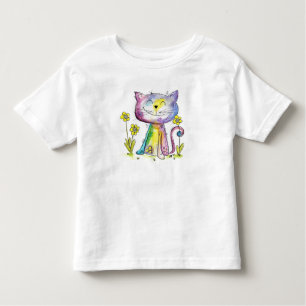 Camiseta De Bebé Gato feliz y caprichoso con flores amarillas