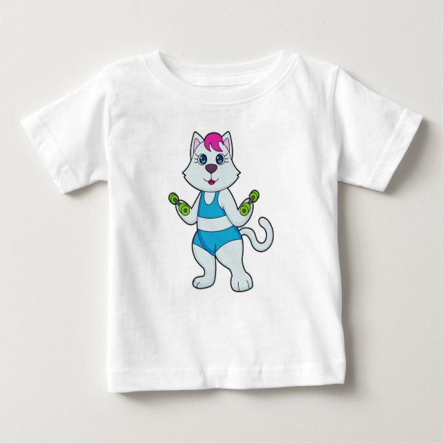 Camiseta De Bebé Gato Fitness Dumbbell (Anverso)