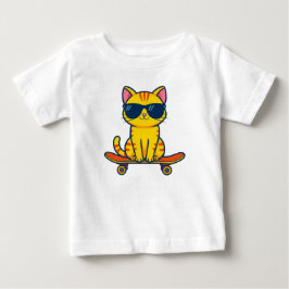 Camiseta De Bebé Gato genial de monopatín con gafas de sol Cartoon